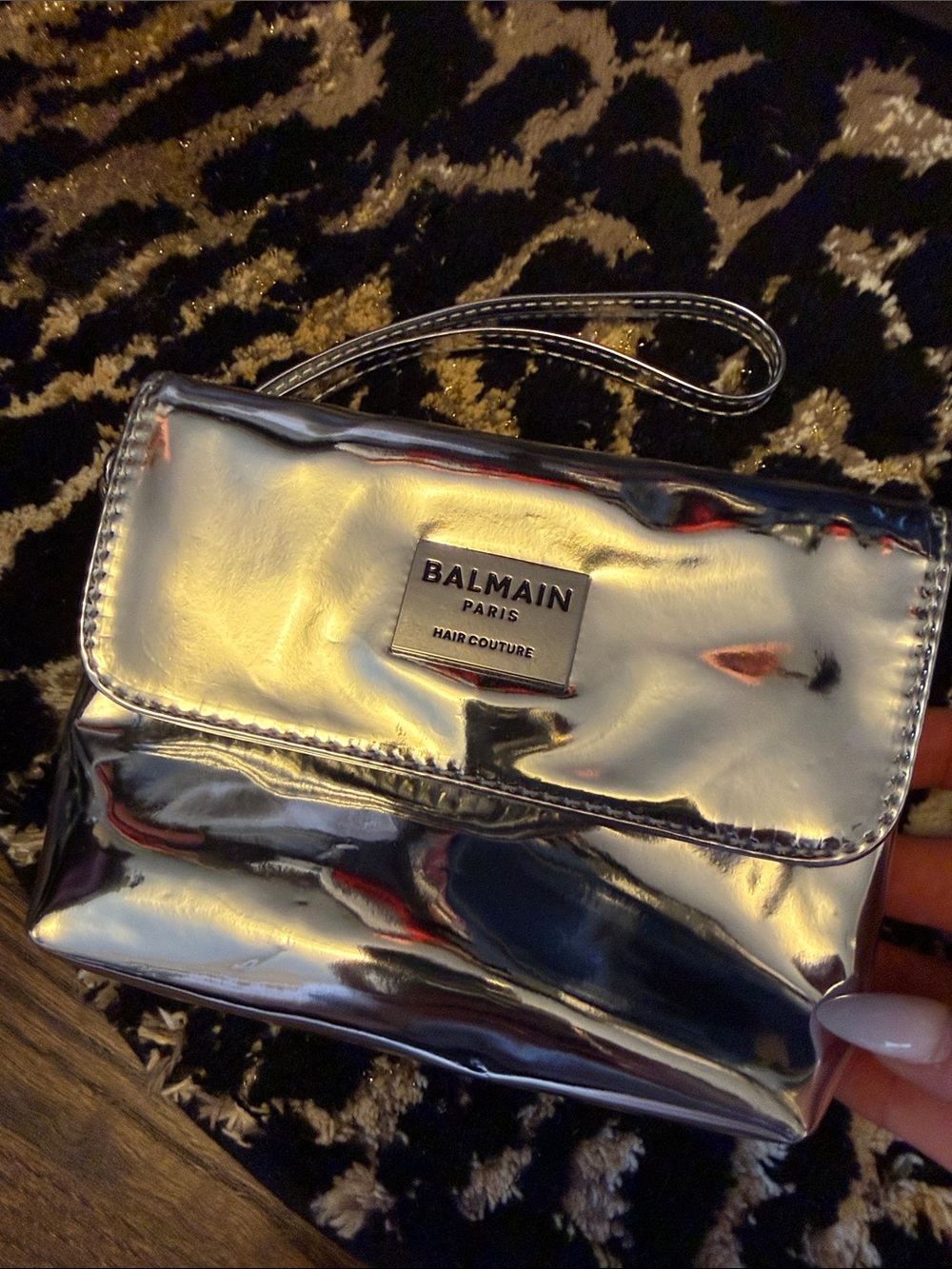 Balmain Silver Metallic Wristlet Clutch